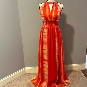 Arden B Orange Halter Maxi Dress